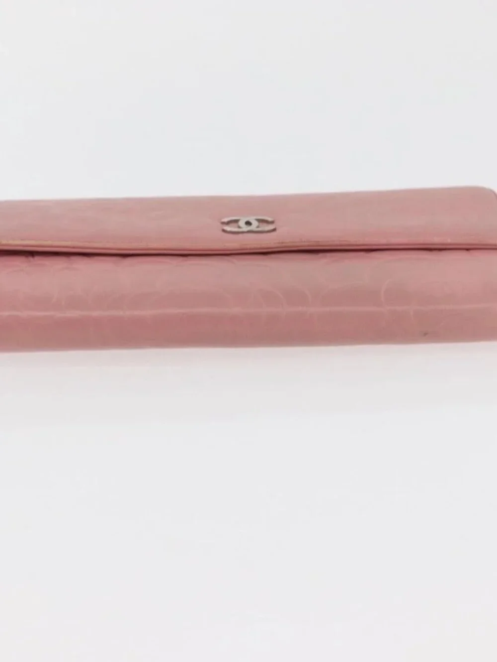 CHANEL Camelia Long Wallet Lamb Skin Pink CC Auth YKZ410